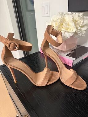 Gianvito Rossi Tan Suede Ankle-Strap Stilettos